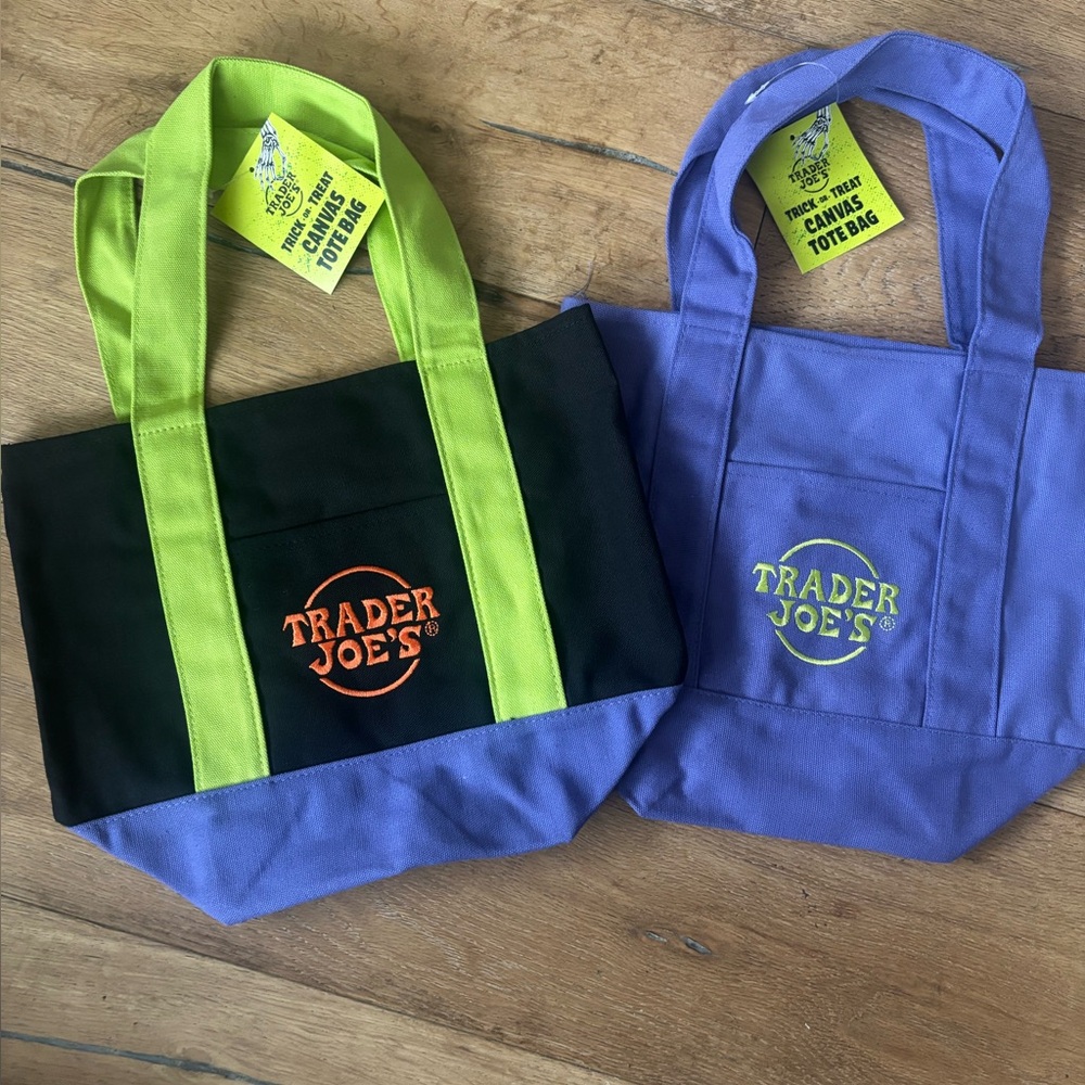 Trader Joe's Black and Purple mini Canvas Tote Bags limited edition Halloween